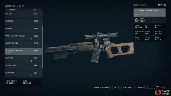 You can buy this Soviet-era hunting rifle, one of Starfield&rsquo;s earliest long-range sniper rifles.