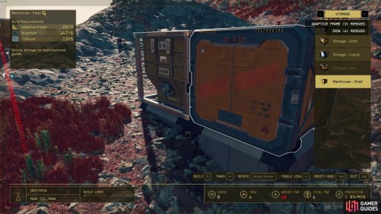 You&rsquo;ll need to build storage for the manufactured components as well as the raw materials