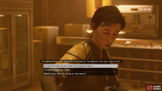 Ask the TerraBrew barista for the order regarding Imogen Salzo.