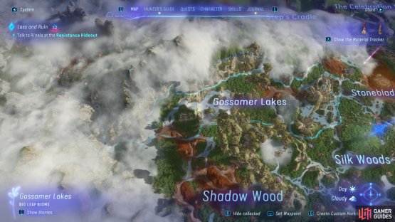 The location of the Bladewing Moth Trail in Gossamer Lakes.