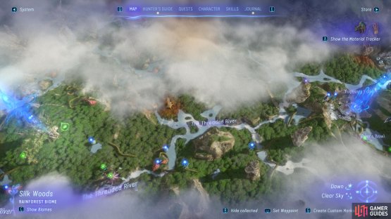 The island in question is at the &ldquo;The&rdquo; on &ldquo;The Threaded River&rdquo; text on the map here.