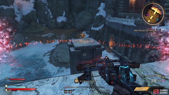 to find the Lucky Dice sitting on the pillar to the left of the bridge.