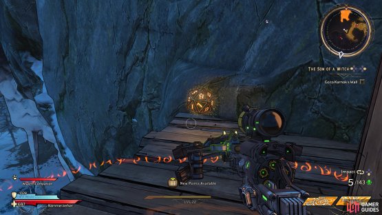 and drop down to the house sitting on the side of the mountain to find the Lucky Dice hiding around the back