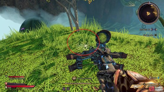 You will have to jump across some flowers to reach the island with the Die