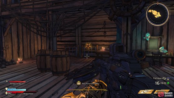to find the Lucky Dice sitting next to the entrance of a building. 