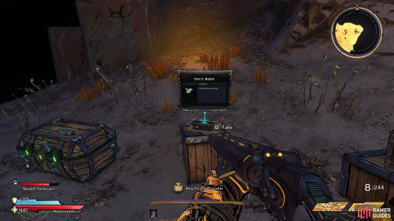 to find the Pirate Words Scroll sitting near a cave. 
