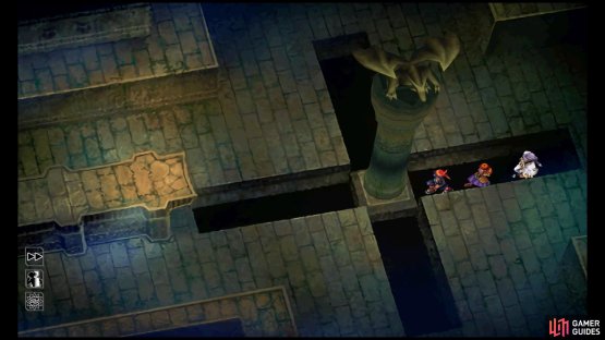 Here, the dragon&rsquo;s facing south. So to fall down the eastern hole, you need to choose &ldquo;west&rdquo;.