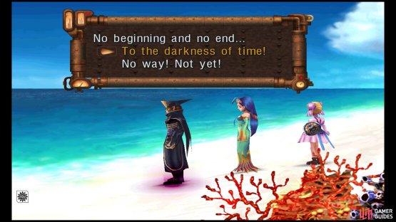 You can obtain this ending with Lynx or Serge.