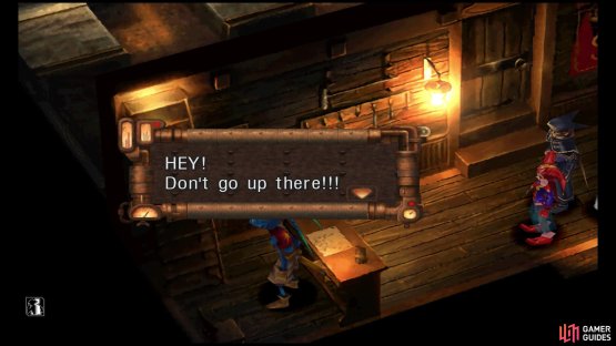 Enter the inn after losing to Fargo. The innkeeper will yell at a cat.