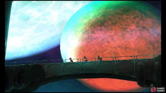 Head west across this moonlit bridge to reach the library.