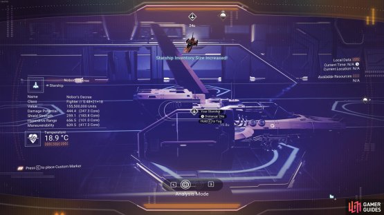 You can inspect ships with the Analysis Visor to see a brief overview of their stats, including the amount of inventory slots available next to the class type, which are 48+21+18 here.