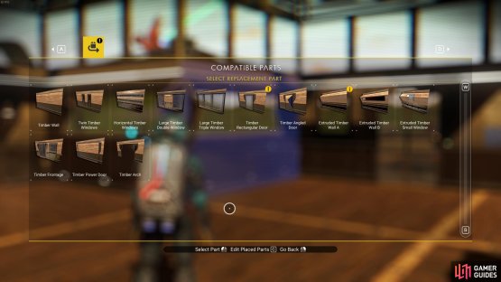 The list of compatible parts available will depend on the blueprints that you currently have learnt.
