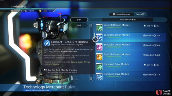 You&rsquo;ll find upgrade modules for each Exocraft from technology merchants at space stations.
