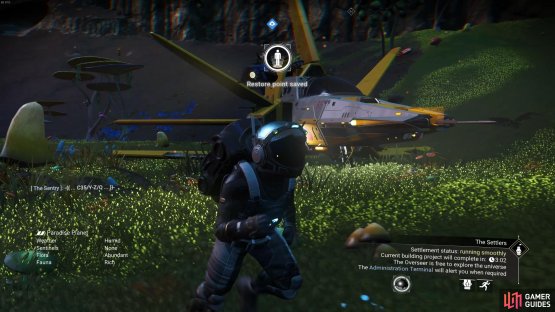You&rsquo;ll notice a Restore point saved message whenever you leave your starship, indicating that a save has been made from this point.