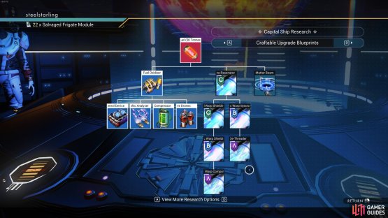 Use the Salvaged Frigate Modules to acquire the basic upgrades to the Hyperdrive and communication systems for your Freighter.