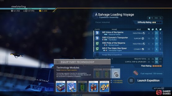 You can apply upgrade modules to increase the Fleet Rating, and to improve reward outcomes from expeditions or reduce their duration.