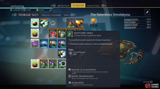 You can spend Nanites to upgrade specific technology nodes once they&rsquo;ve been installed, thereby increasing their stats.