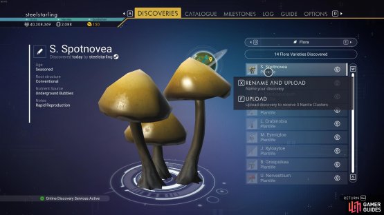 Uploading your discoveries will yield a small amount of nanites.