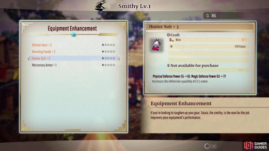 Each upgrade requires specific resources and a small amount of money