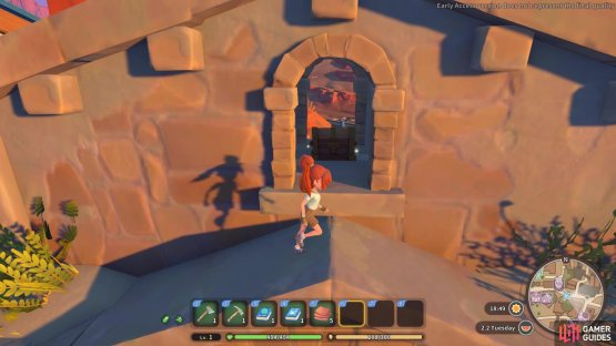 A chest can be found in the alcove in the stone archway