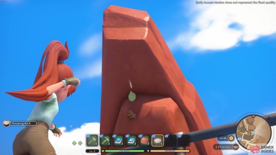 Use throwing rocks to pop the balloon so the chest falls down