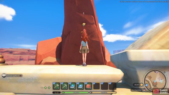 Use throwing rocks to pop the balloon so the chest falls down