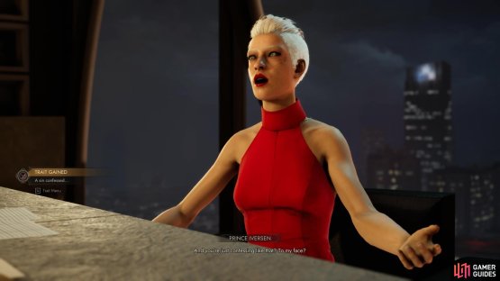 this will startle her and grant you the A Sin Confessed Trait.