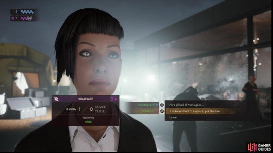 Talk to Novice Olsen and complete some dialog checks to gather intel on him,