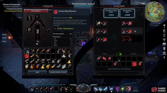 After killing Tristan, you will have access to the refinement recipe to produce Greater Blood Essences from 150 regular Blood Essences.