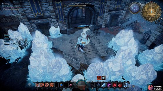 then use a weapon like a Sword or Greatsword to break him out of Ice Block.