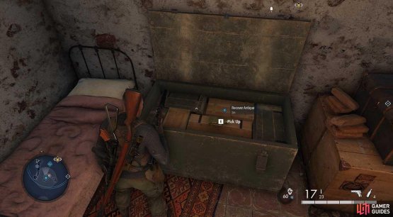 Hunt around upstairs and you will find a statue hidden in a soldier&rsquo;s trunk.