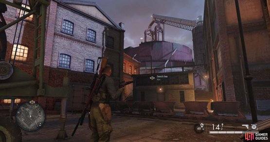 The second Stone Eagle can be found sitting on the top of the furnace building.