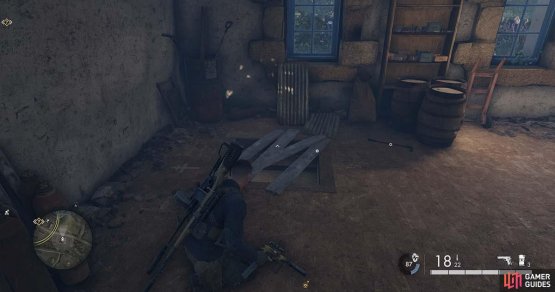 Once you find the room with the hole in the floor, simply clear the debris away.