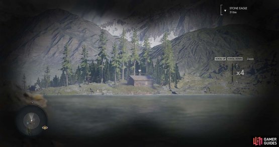 Across the lake however is a Stone Eagle atop that shed in the distance.