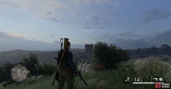 There is not a lot on the way of buildings in this level so you can easily see the first one from a distance away.