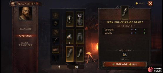 You can expend resources gained from salvaging to upgrade gear.