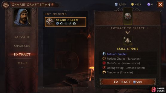 Once maxed out, you can &ldquo;extract&rdquo; a Charm, turning it into a Skill Stone.