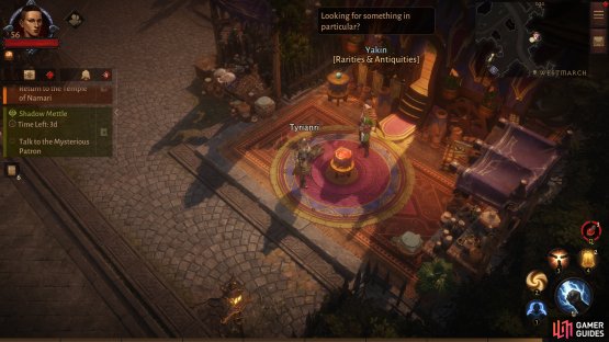 You&rsquo;ll find the Rarities and Antiquities merchant, Yakin, along the southeastern corner of Rakkis Plaza in Westmarch.