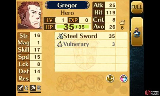 The bottom screen will show the character&rsquo;s stats and available weapons in their new class.