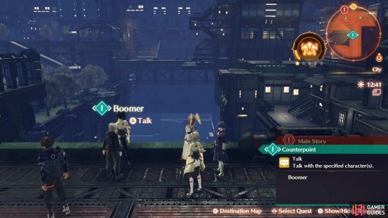 then talk to Boomer on the bridge. 