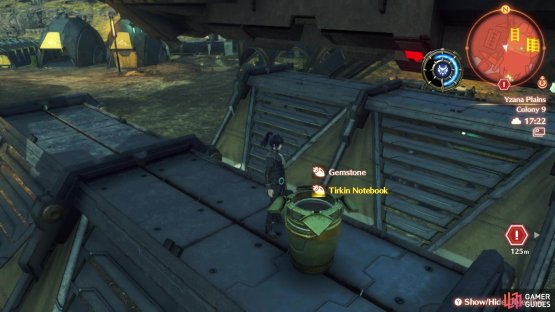 Jump down to his building to reach the Container with the Tirkin Notebook