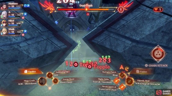 Dual Crash has a chance to inflict Topple to everyone it hits