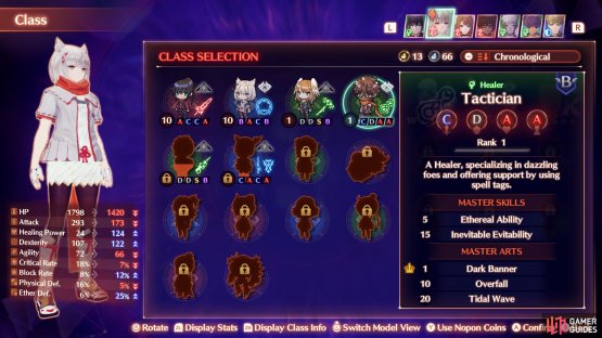 Each character grows quicker or slower in different classes.