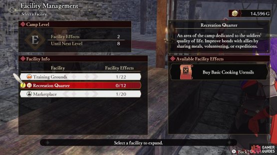 Upgrading the facilities will also help level up your overall camp
