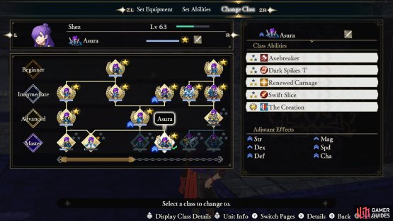 You can check each class&rsquo;s info (bottom right) to see roughly what stats they&rsquo;ll boost when assigned as an Adjutant.