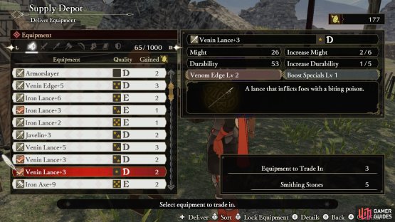 as well as trading excess weapons and accessories for Smithing Stones.