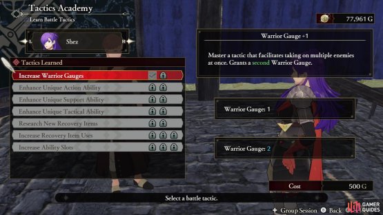 Once you unlock an upgrade at the Tactics Facility, you&rsquo;ll have to buy said upgrade for each character.