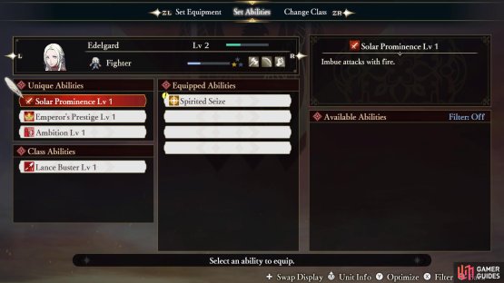 Solar Prominence adds the fire element to Edelgard&rsquo;s attacks.