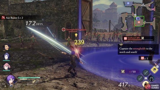 Field an axe user to the north and a lance user to the south.