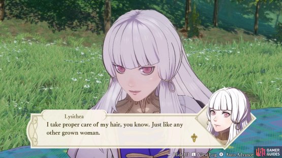 Lysithea&rsquo;s hair is pretty nice; we should ask what shampoo she uses.
